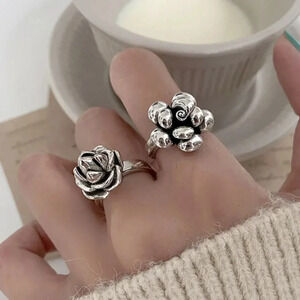 Minimalist 925 Sterling Silver Rose Flower Ring Unique Statement Ring